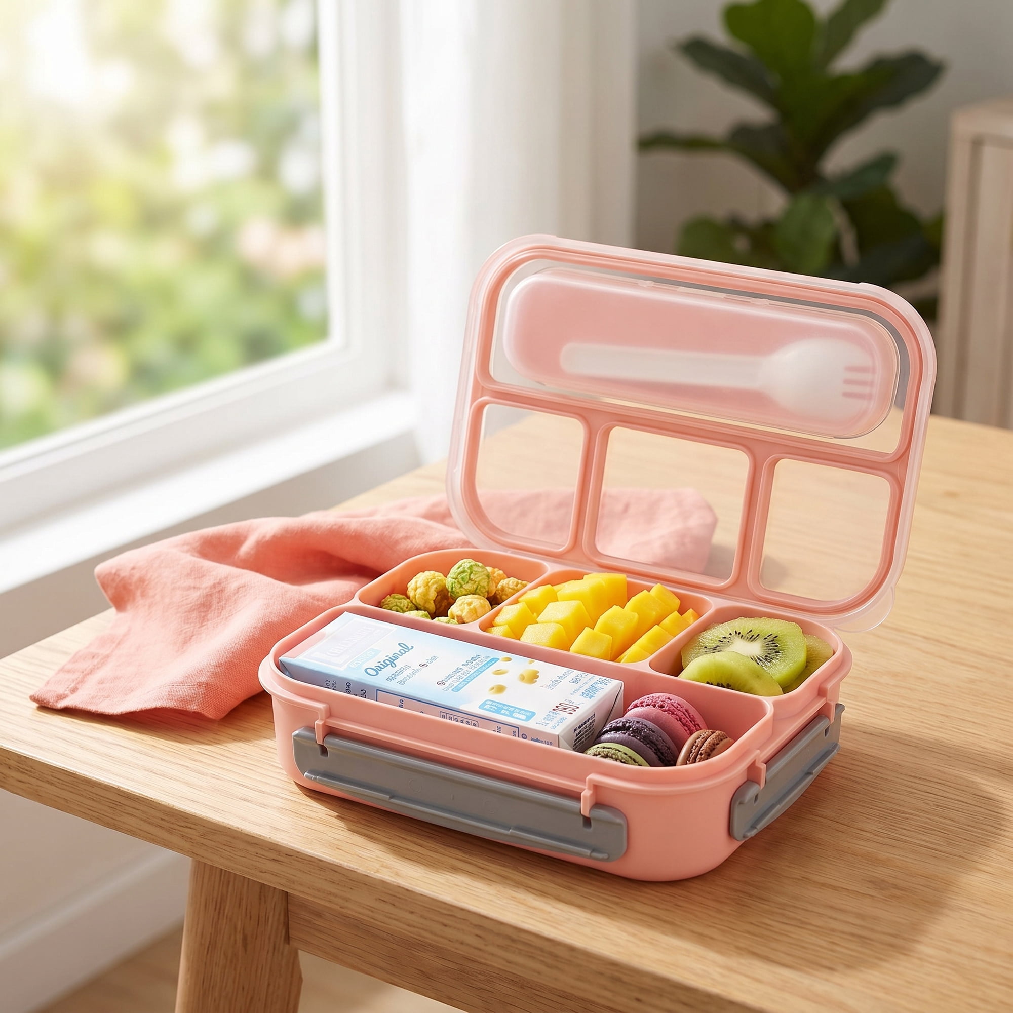 Unique Bargains 1.3L Leak-Proof Meal Prep Container Adult Lunch Bento Box Pink-2