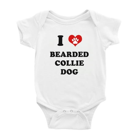 

I Heart Bearded Collie Dog Funny Cute Baby Bodysuit Romper (White 18-24 Months)