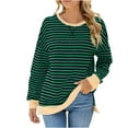 thumbnail image 4 of Striped Oversized Sweatshirt Women Long Sleeve Crew Neck Hoodies Fashion Casual Loose Pullover Top (Army Green L), 4 of 7