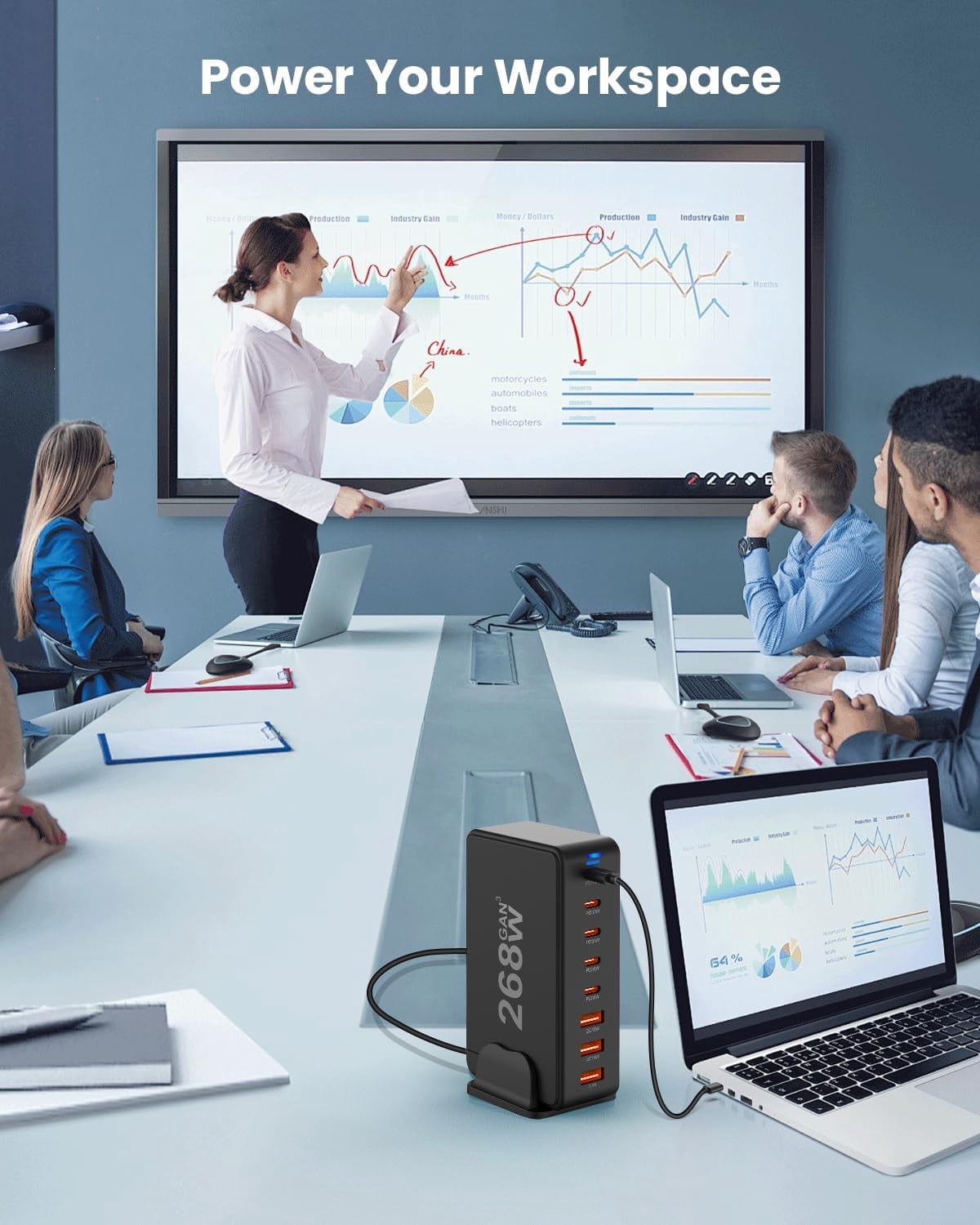 USB C Charger, 268W 8-Port Fast USB C Charging Station with 5 USB-C + 3 USB-A, Portable Multiport USB Charging Block Wall Hub for iPhone 15 14 13 12 iPad Pro MacBook Galaxy Pixel Switch