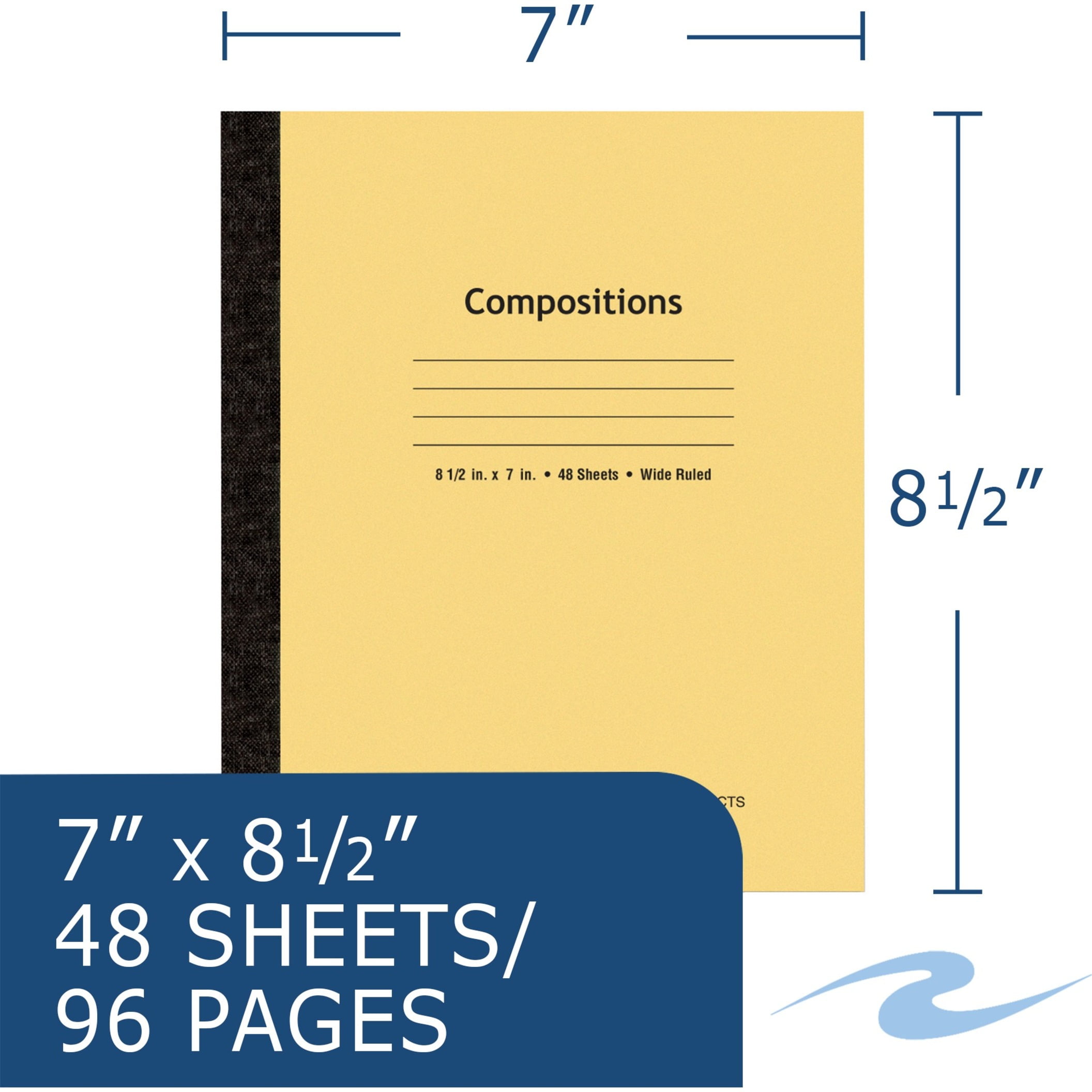 Roaring Spring Composition Notebooks, Case of 72 Books, Wide Ruled, 48 Sheets per Book, 15# White Paper, 8.5"x7", Flexible Manila 7 pt Tagboard Covers