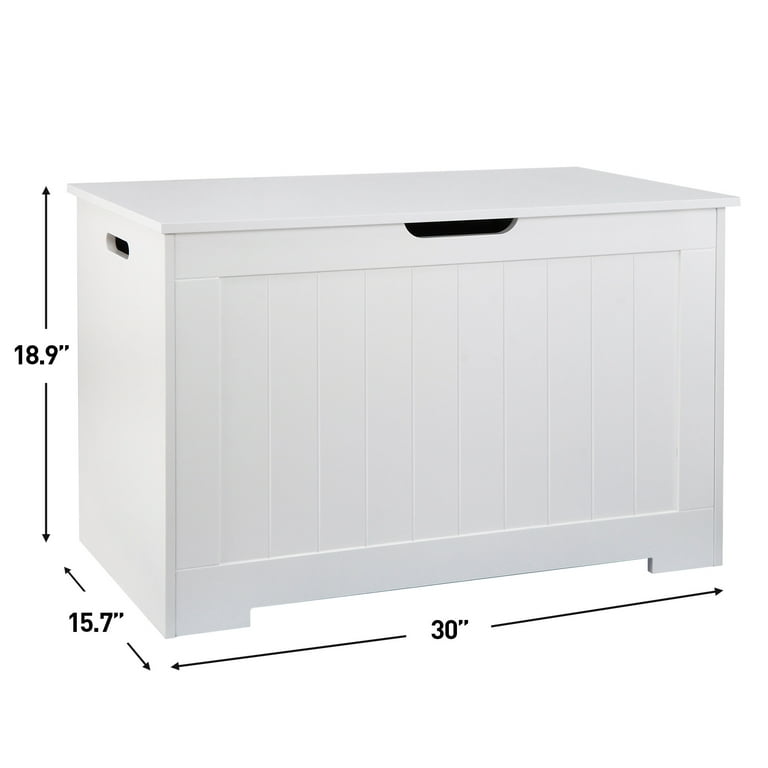 Yofe White Wooden Storage Organizing Kids Toy Box/Bench/Chest with Safety Hinged Lid for Ages 3+ Children