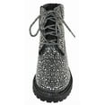 thumbnail image 4 of Forever Women Rhinestone Studded Bling Ankle Combat Boots Round Toe Sparkly Fashion Party Booties Lace Up WONDERFUL-8 Black 10, 4 of 6