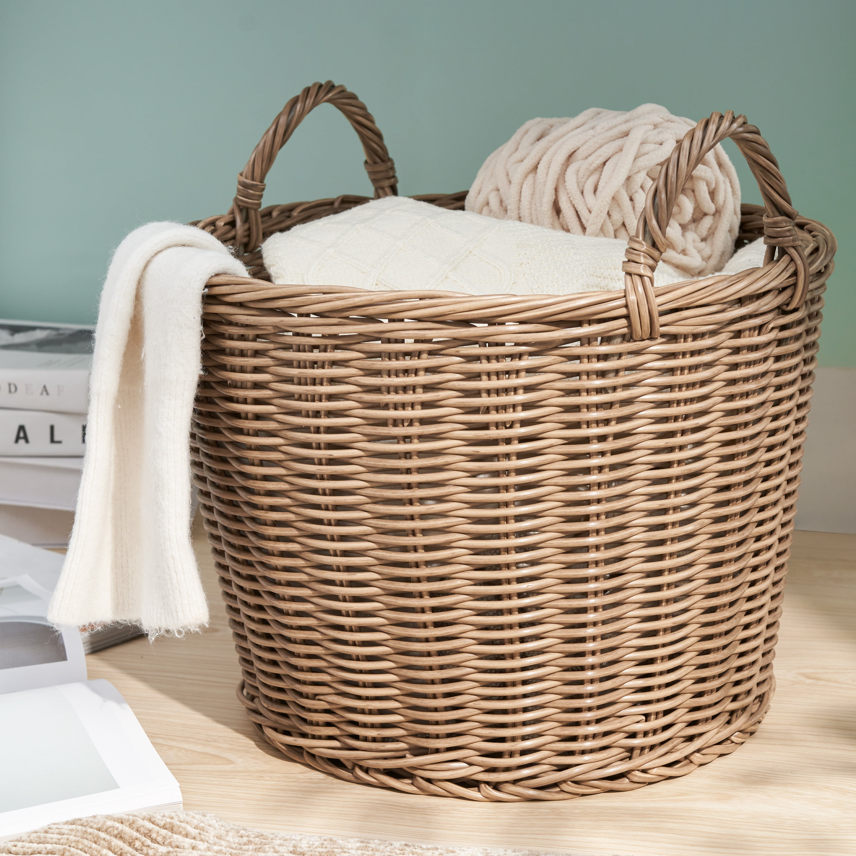 Solhome Joseph Round Cone Resin Wicker Chocolate Brown Basket