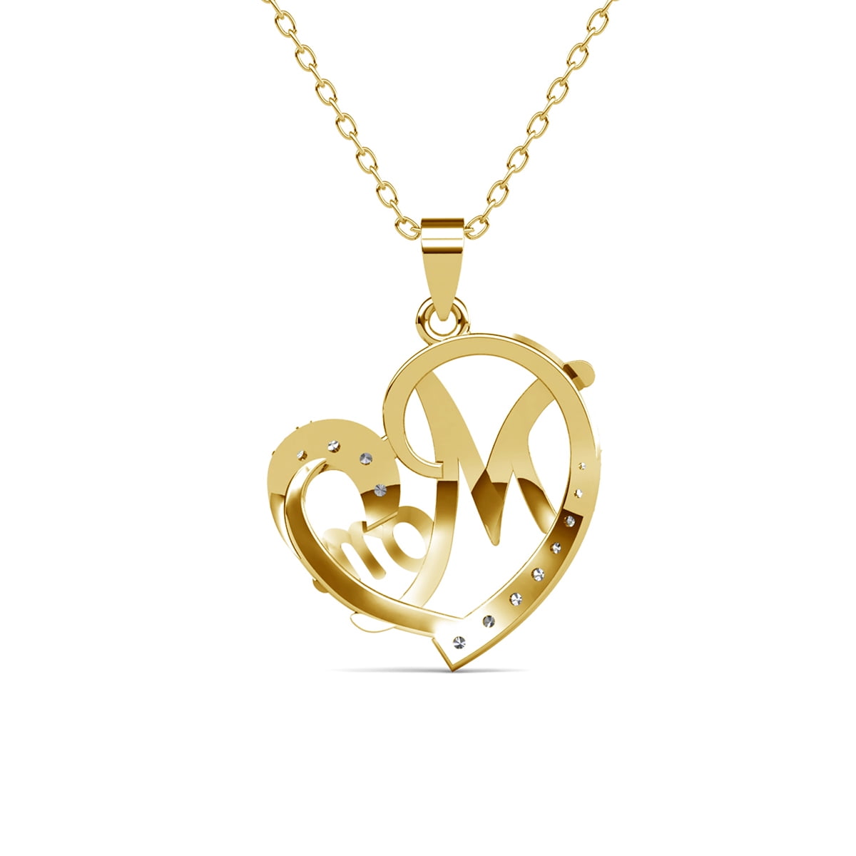 Cate & Chloe Persephone 18k Yellow Gold Plated Mom Heart Necklace with Simulated Diamond for Women