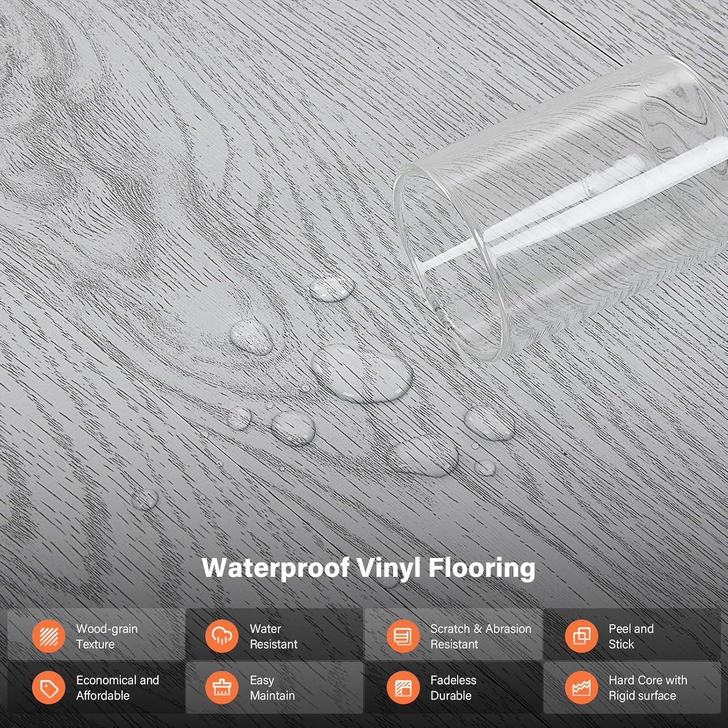 Peel and Stick Floor Tile, 36Packs 54 Sq. Ft Vinyl Flooring Plank 36"x 6" Peel and Stick Vinyl Flooring Tile Waterproof Wood Grain for Bedroom, Living Room, Kitchen, RV(White Gray)