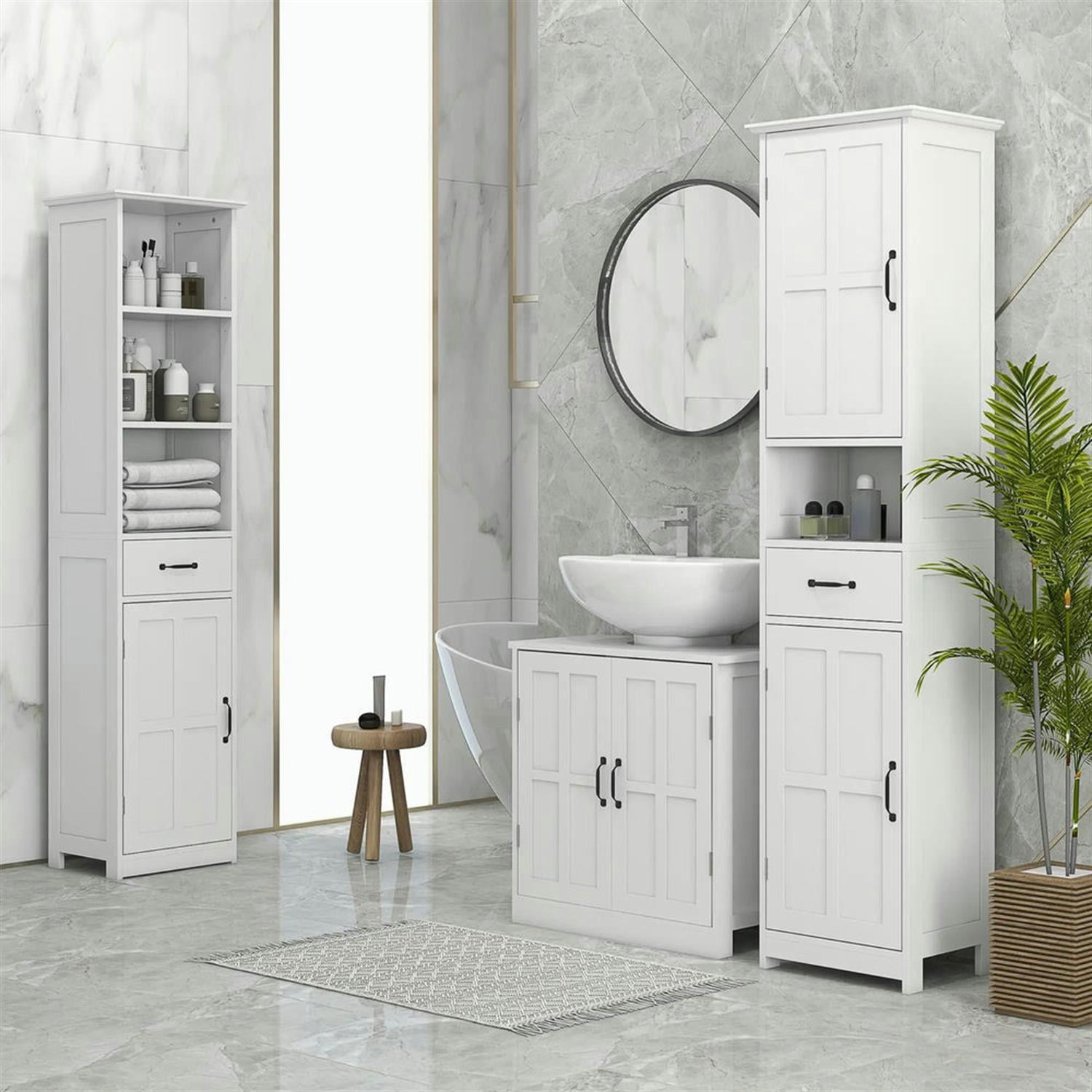 Demi Bonn 23" Modern Bathroom Vanity with U-Shape Cut-Out and Adjustable Shelves, Pedestal Sink 2-Door Cabinet, Under Sink Cabinet, White
