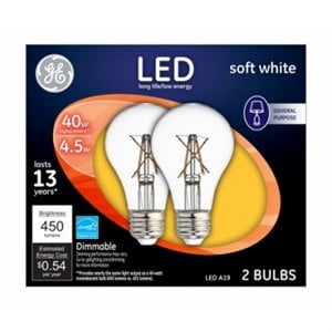 LED Light Bulbs, Soft White Clear, 4.5-Watts, 450 Lumens, 2-Pk. -37669