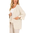 thumbnail image 4 of INSPIRE CHIC Women's Fall Linen Cardigan 3/4 Sleeve Open Front Loose Fit Lightweight Shrug with Pockets S Khaki, 4 of 6