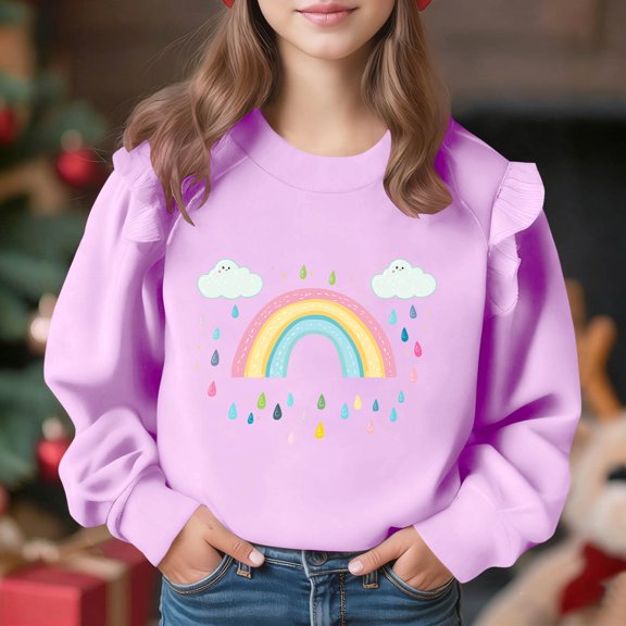 CLOISE Casual Shirts for Girls Long Sleeve Tops with Pockets Crewneck Pullover Graphic Blouses Purple 11-12T
