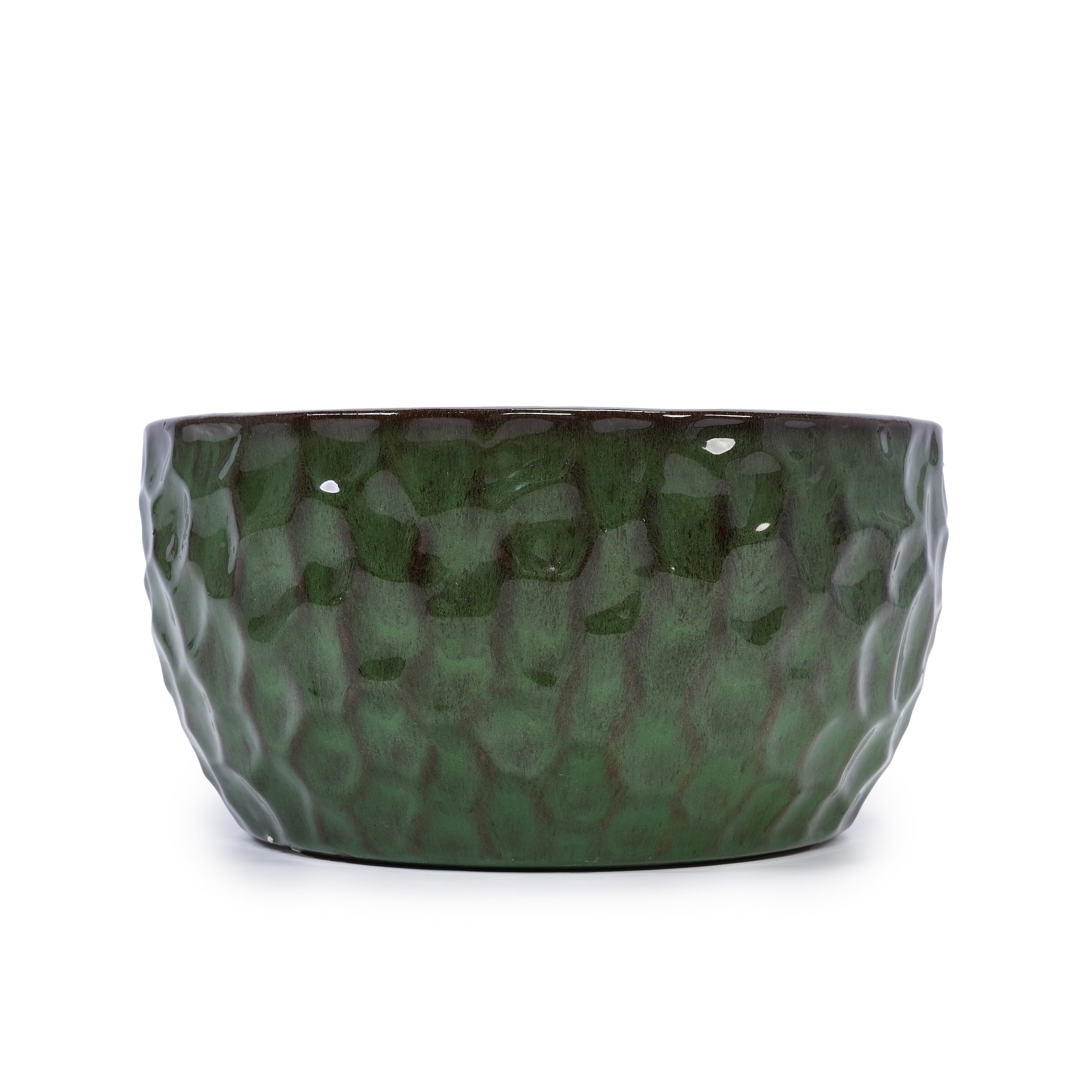 Noble House Jason Ceramic Flowerpot Set, Dimpled Design with Drainage Hole, Indoor/Outdoor Use, Set of 3, Antique Green