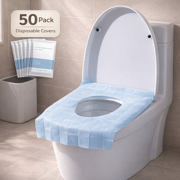50 Pack Disposable Toilet Seat Cover, Toilet Seat Covers Disposable, Waterproof Toilet Seat Cover, Large 23 x 15.7 in, Blue, Individually Wrapped for Travel, Public Restroom, Hotel
