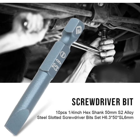 HRTGFD-50mm Slotted Screwdriver Bits Set 10pcs Magnetic Flat Head 1/4 Inch Hex Shank Alloy Steel H6.3 * 50*SL6mm