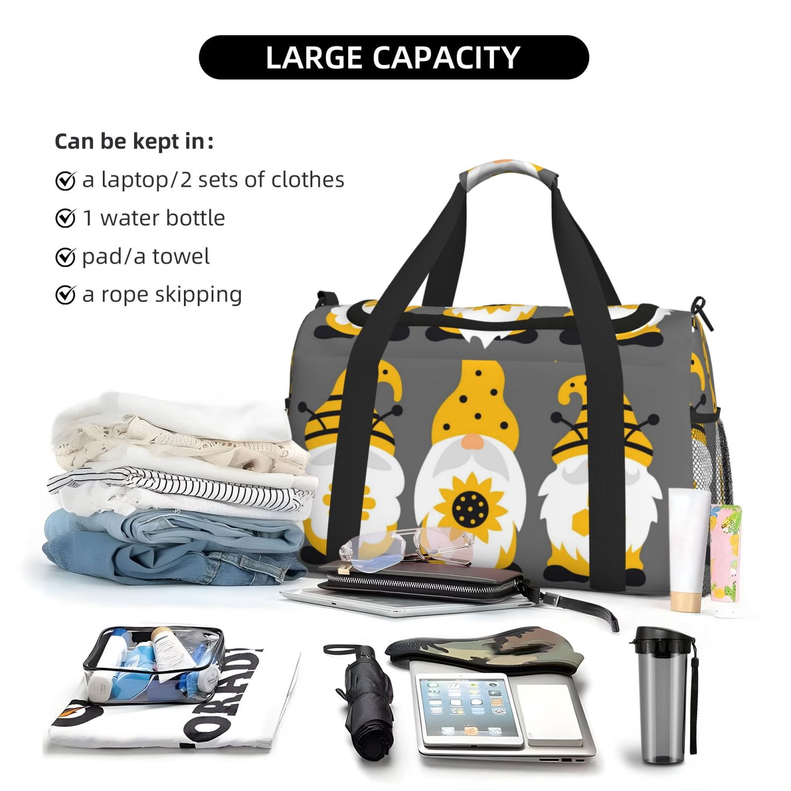 Fuzoiu Bee Kind Print Travel Duffle Bag,Carry On Tote Bags,Duffel Bag,Sport Gym Bag, Hospital Bag for Labor and Delivery, Overnight Bag,Luggage Bag