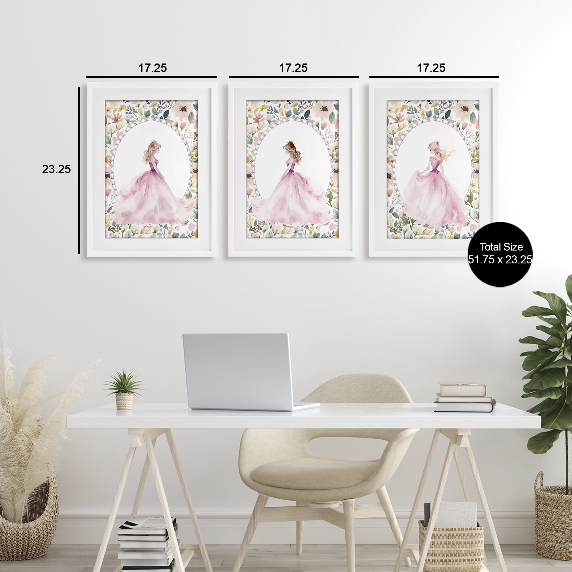 Stupell Industries Bordered Princess Love 3 Piece White Framed Print Under Glass Set, design by Christine Simpson Art