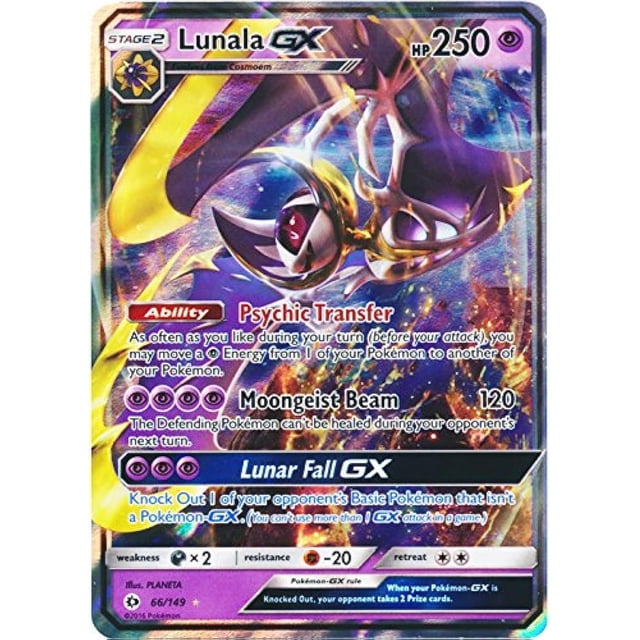 Set básico de cartas coleccionables Pokémon Sol y Luna Lunala-GX #66