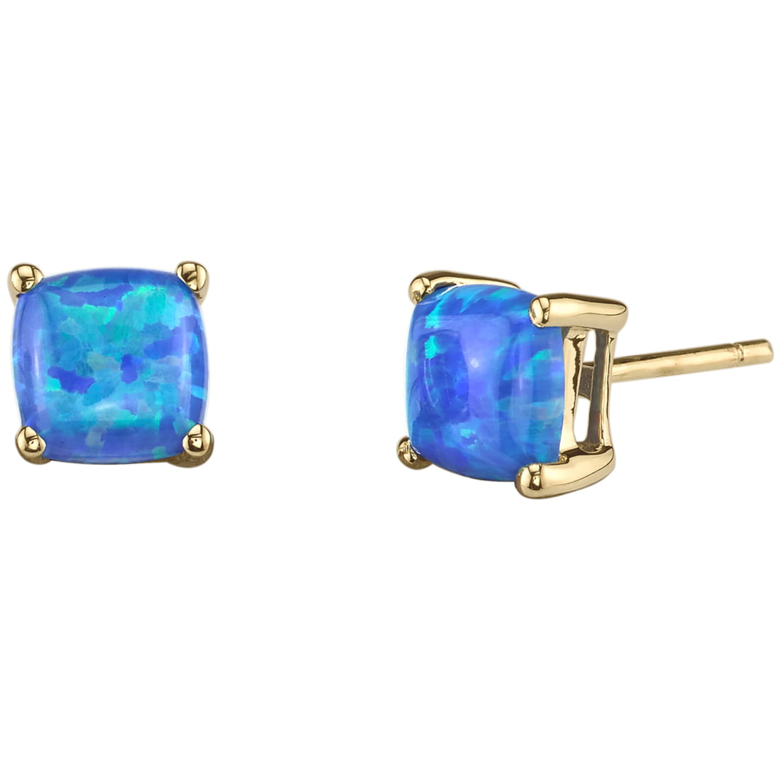 1 ct Cushion Cut Created Blue Opal Stud Earrings in 14K Yellow Gold ...