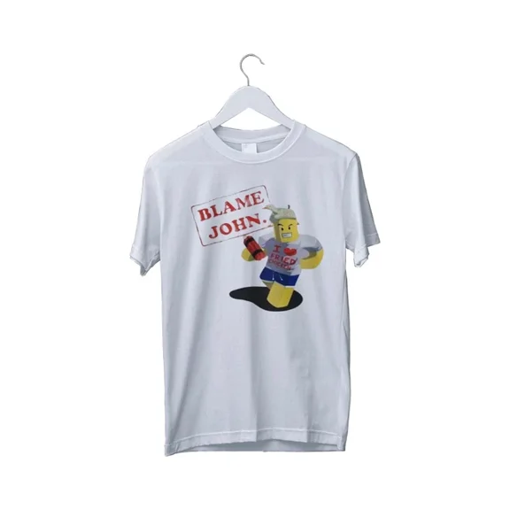 Blame John, Forsaken, Roblox, Shedletsky, Graphic Tee, Gamer, Adult Crew Tee ,White Color,Size M