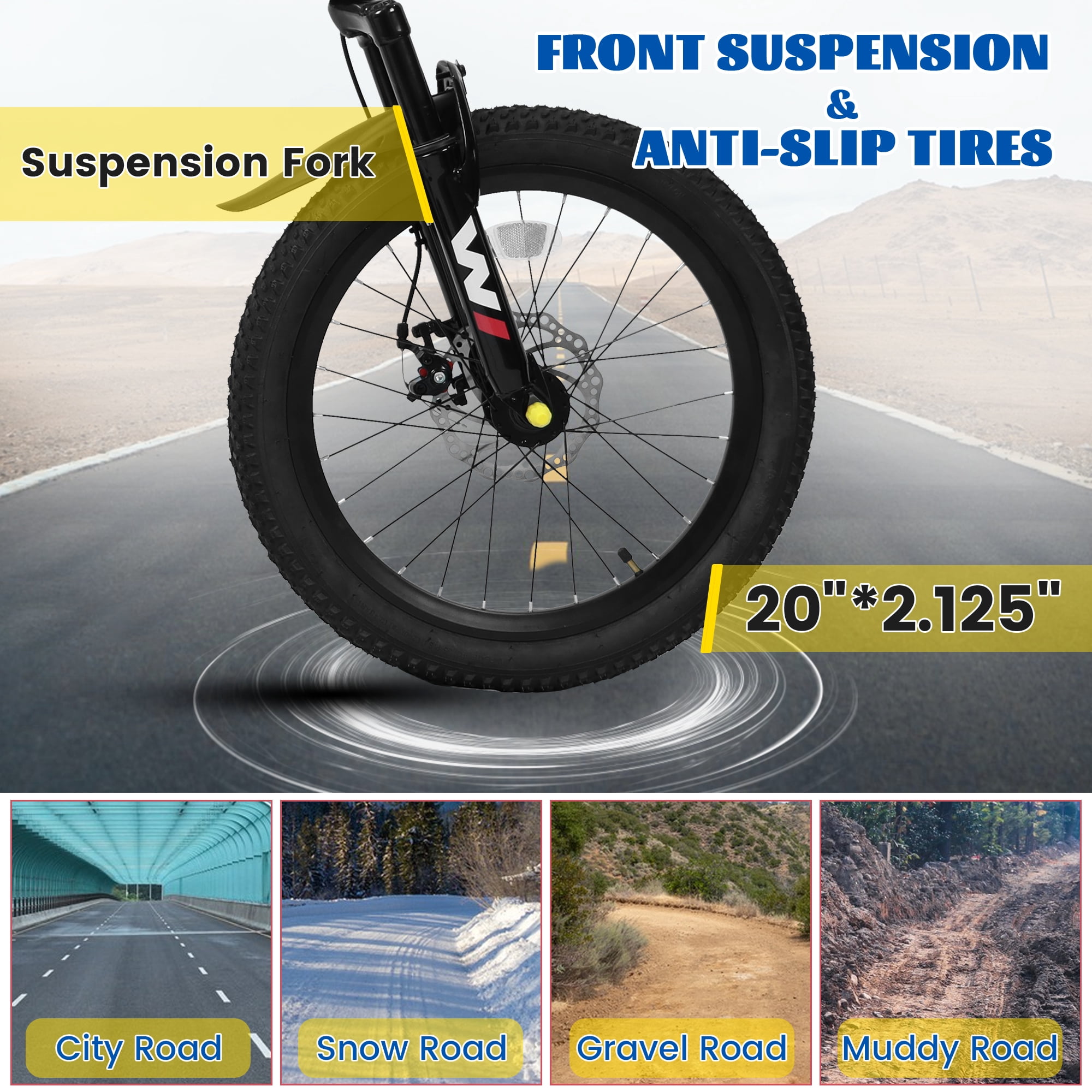 20" Mountain Bike, 7-Speed with Durable Steel Frame & Front Suspension - Blue