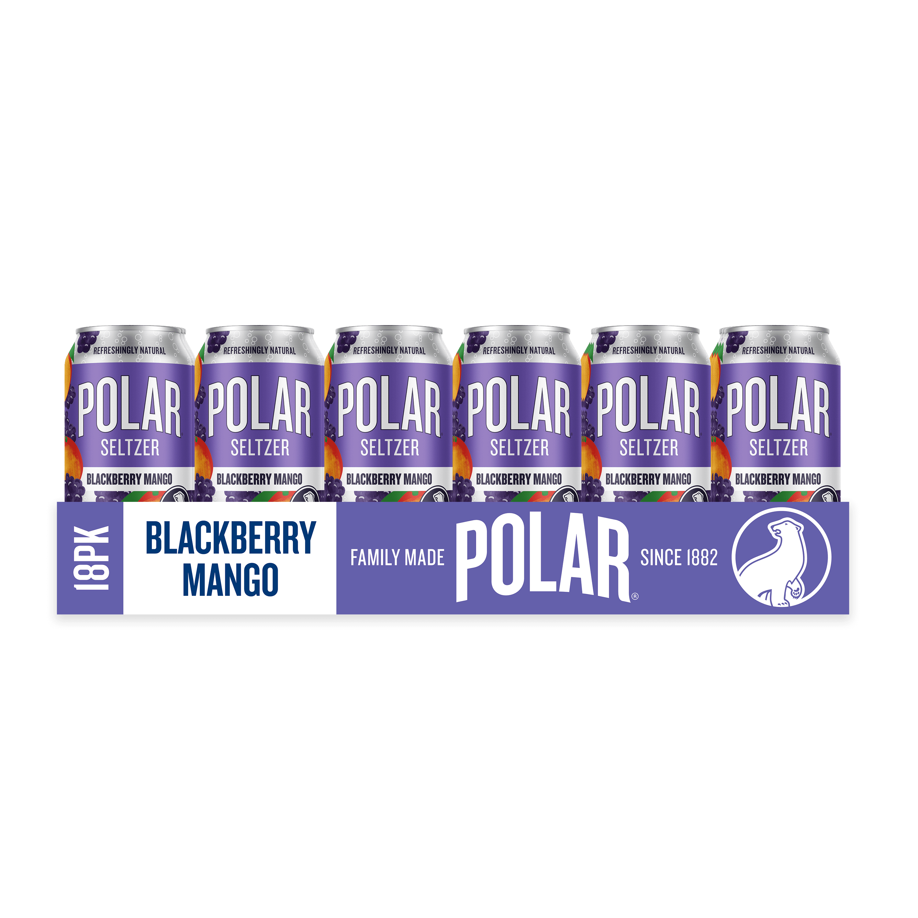 Polar Zero Calorie Blackberry Mango Sparkling Seltzer Water, 12 fl oz, 18 Pack Cans