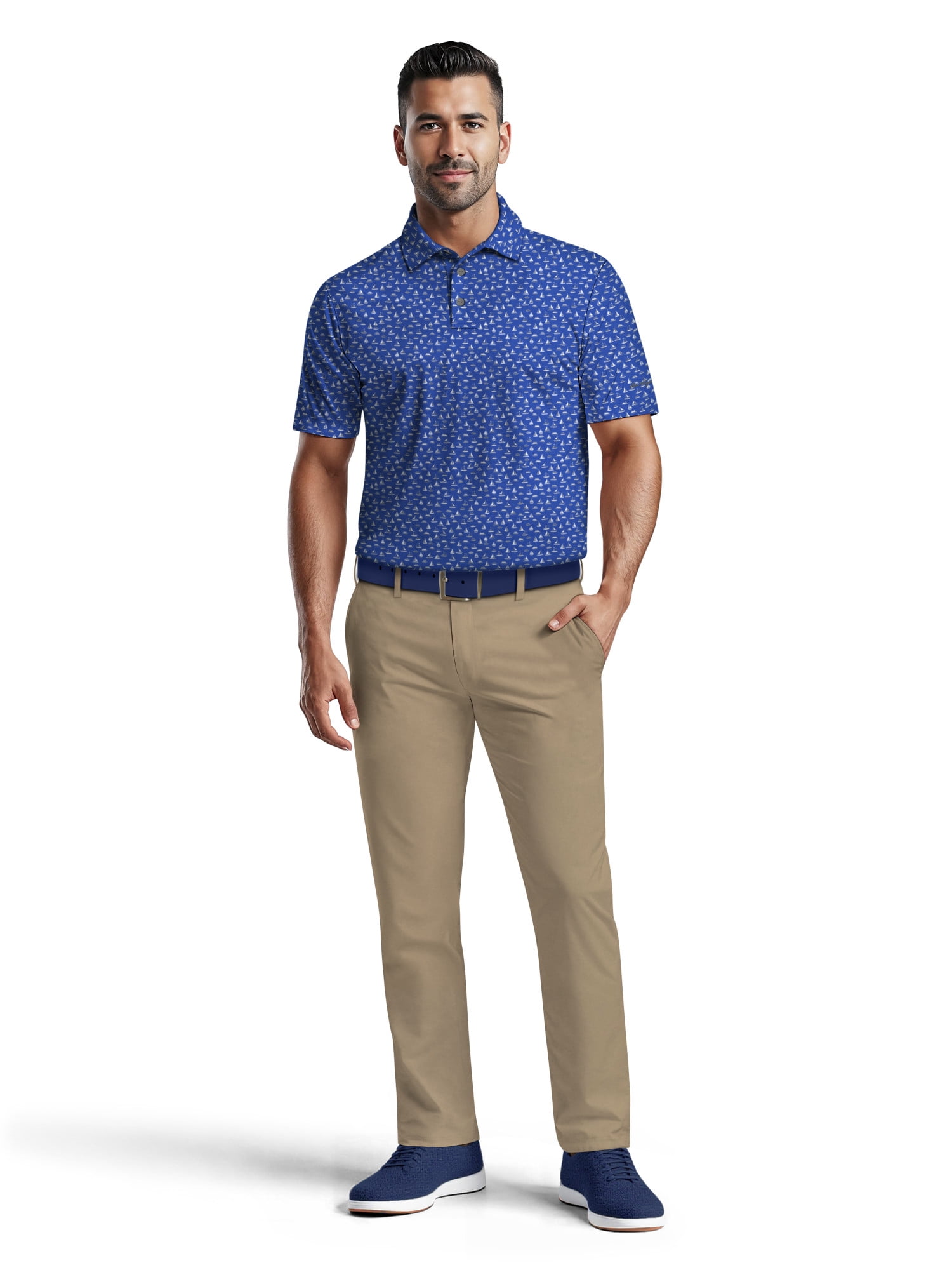Ben Hogan Men's & Big Men's Performance Boat Print Short Sleeve Polo Shirt, up to 5XL