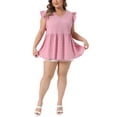 thumbnail image 2 of Agnes Orinda Women's Plus Size Textured Tops V Neck Ruffle Short Sleeve Babydoll Blouses Summer Casual Shirt 1X Pink, 2 of 4