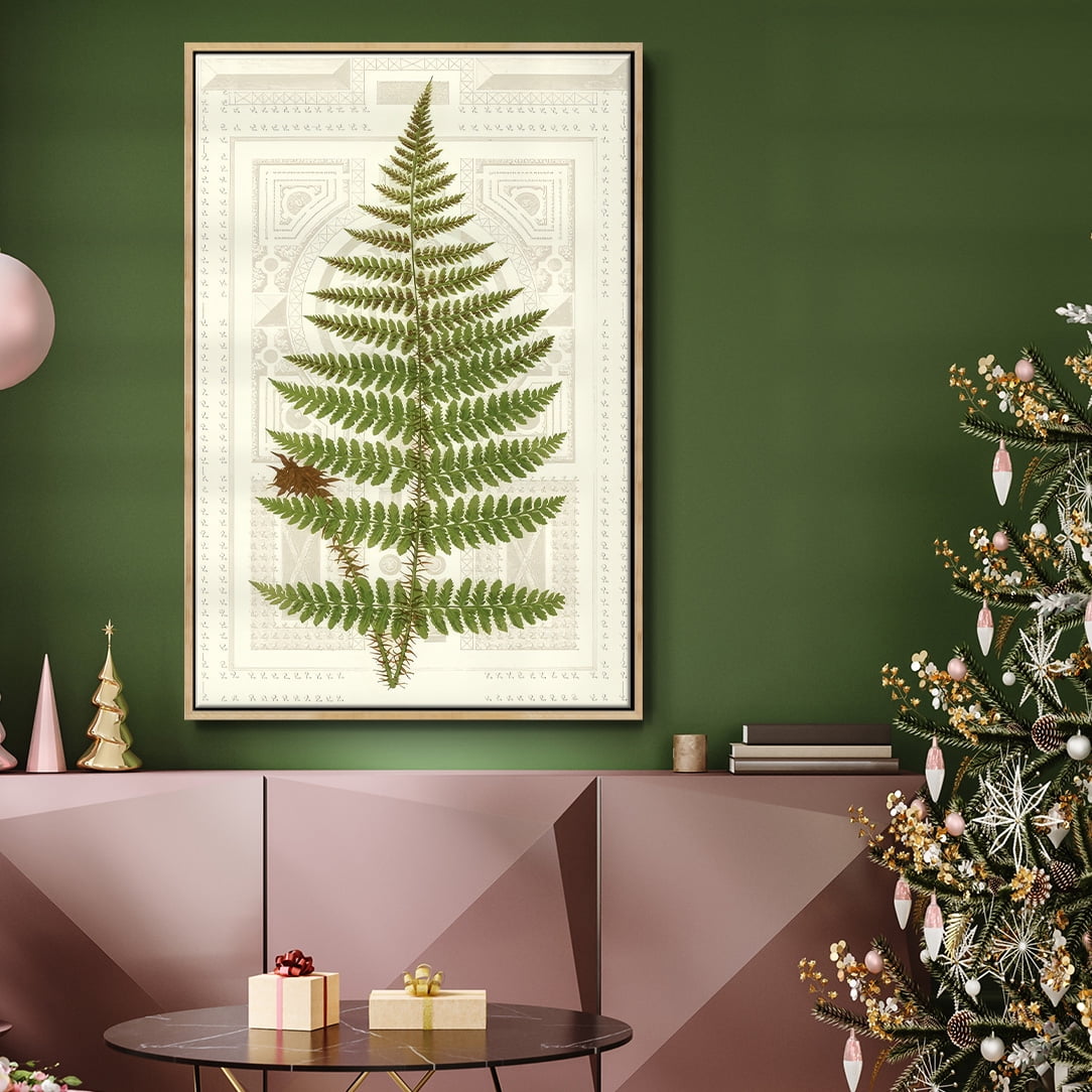 Garden Ferns V - Framed Gallery Wrapped Holiday Canvas - 17 x 25 - Natural Wood Frame