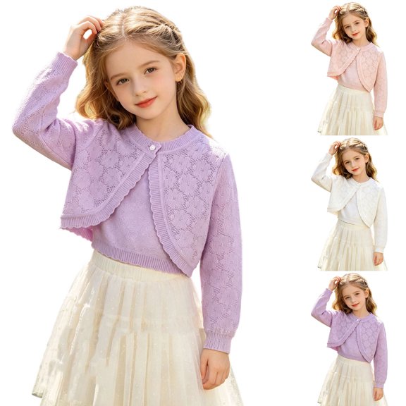 HVOBTTY Fall Toddler Girl's Jacket Solid Color Hollow Out Floral Button Thin Sun Protection Knit Cardigan Outerwear Coat for 0.5-9 Years