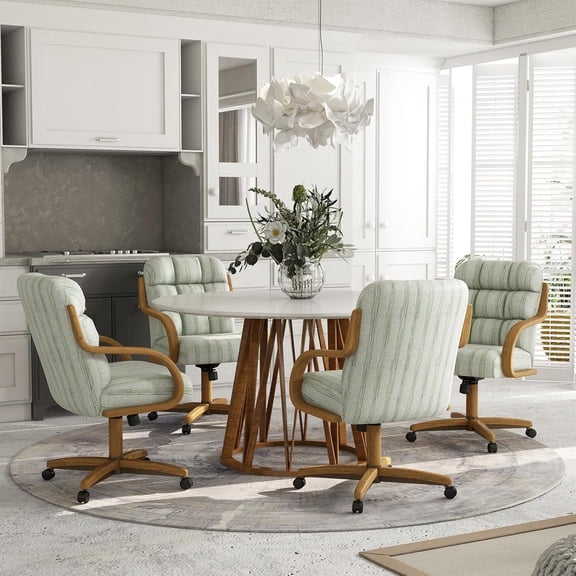 Chromcraft Dining Chairs on Wheels, Ultra Comfort Swivel Tilt Casual Wooden Cap with Metal Frame Rolling Chairs, Alden Garden