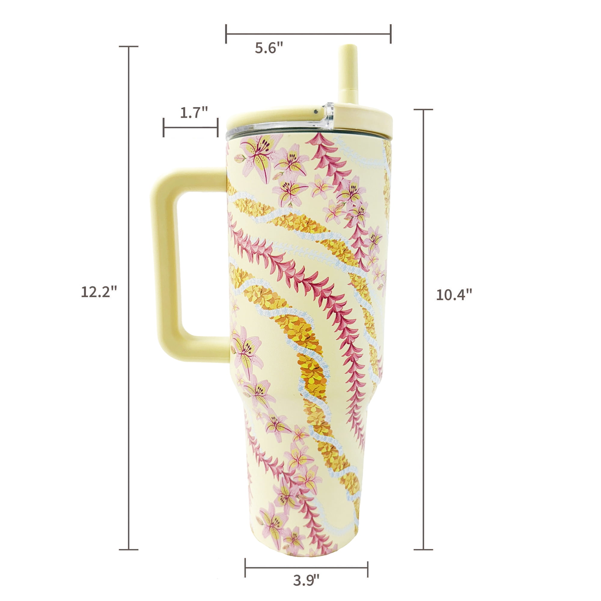 Island Crew 40 oz Yellow Floral Lei Stainless Steel Tumbler with Handle
