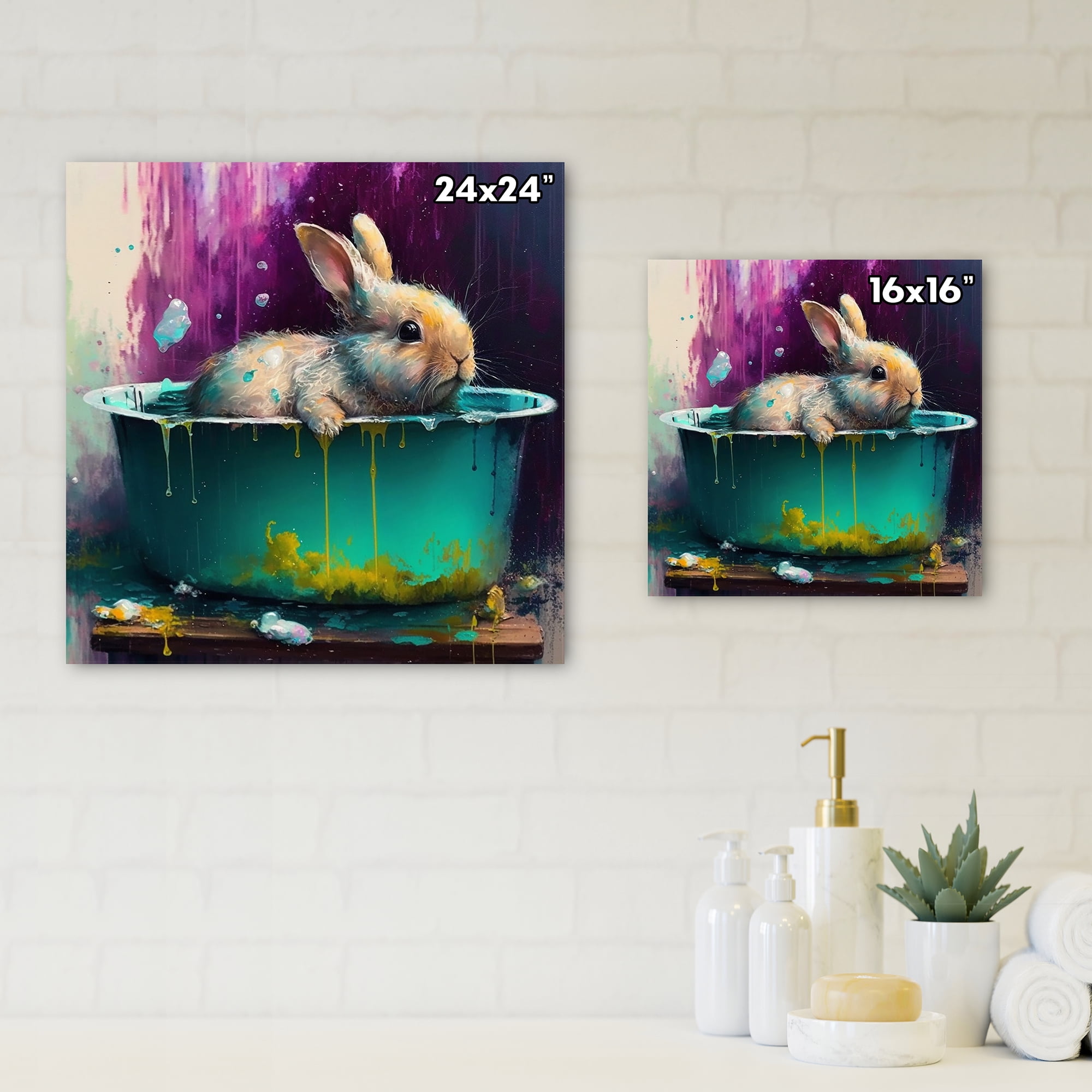 Designart Funny Rabbit In The Tub II Canvas Wall Art
