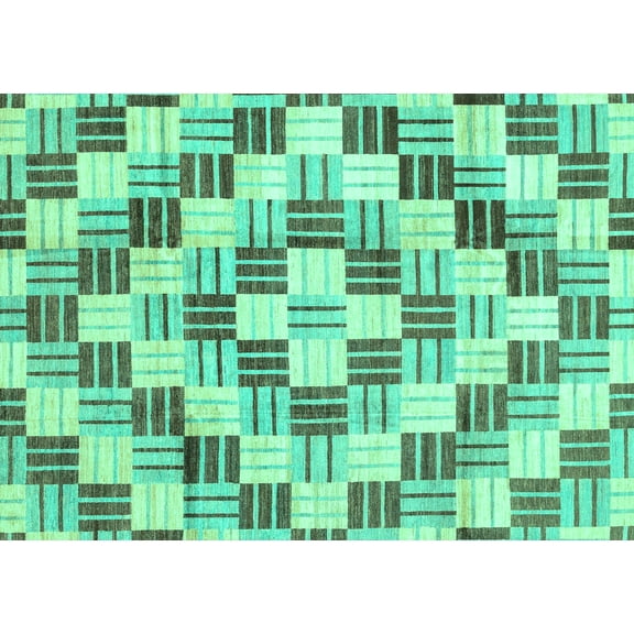Ahgly Company Machine Washable Indoor Rectangle Checkered Turquoise Blue Modern Area Rugs, 5' x 7'