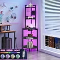 thumbnail image 5 of 60 inch Tall Corner Shelf with Power Outlets & Strip Lights, 5 Tier Corner Bookshelf Freestanding Industrial Corner Ladder Shelves Plant Stand, 5 of 15