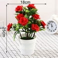 thumbnail image 2 of Potted Artificial Rose Fake Flowers Plants in Yellow Pink Red White Colors, Realistic Flower Bonsai for Home, Garden, Office Table or Wedding Decor, 18x25CM, Red, 2 of 5