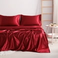 thumbnail image 6 of Luxury Satin California King Sheet Set, Wine Red 4-Piece, Silky Deep Pocket Fitted Sheet for Hair and Skin, 6 of 8