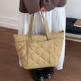 thumbnail image 3 of Puffer Quilted Tote Bag for Women with Expandable Bottom, Large Capacity Lightweight Shoulder Handbag for Work Commute School College Travel, Khaki, 3 of 6
