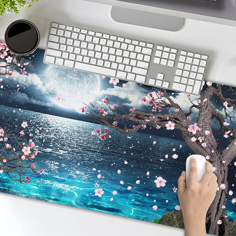RGB Gaming Mouse Pad, LED Soft Extra Extended Large Office Mouse Pad, Anti-Slip Rubber Base, Computer Keyboard Mouse Mat (31.5 x 12 inch) Sakura