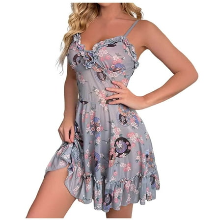 IUJSOY Womens Lingerie Floral Print Dress Nightgown Sleepwear Negligee Chemise Pajamas Sexy Dress