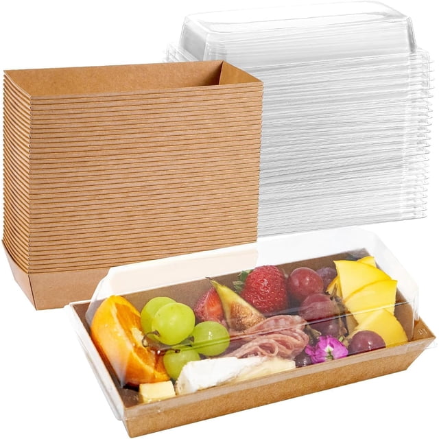 Paquete de 50 Cajas Para Postres, Cajas de Papel para Postres y Embutidos con Tapas Transparentes, Cajas para Galletas y Alimentos, Resistentes para Presentación de Comida