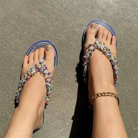 

Sandals for Women Dressy Summer Gnobogi Summer Fashion Woven Flat Bottom Sandals Women s Comfortable Flip Toe Slippers Womens Sandals Clear