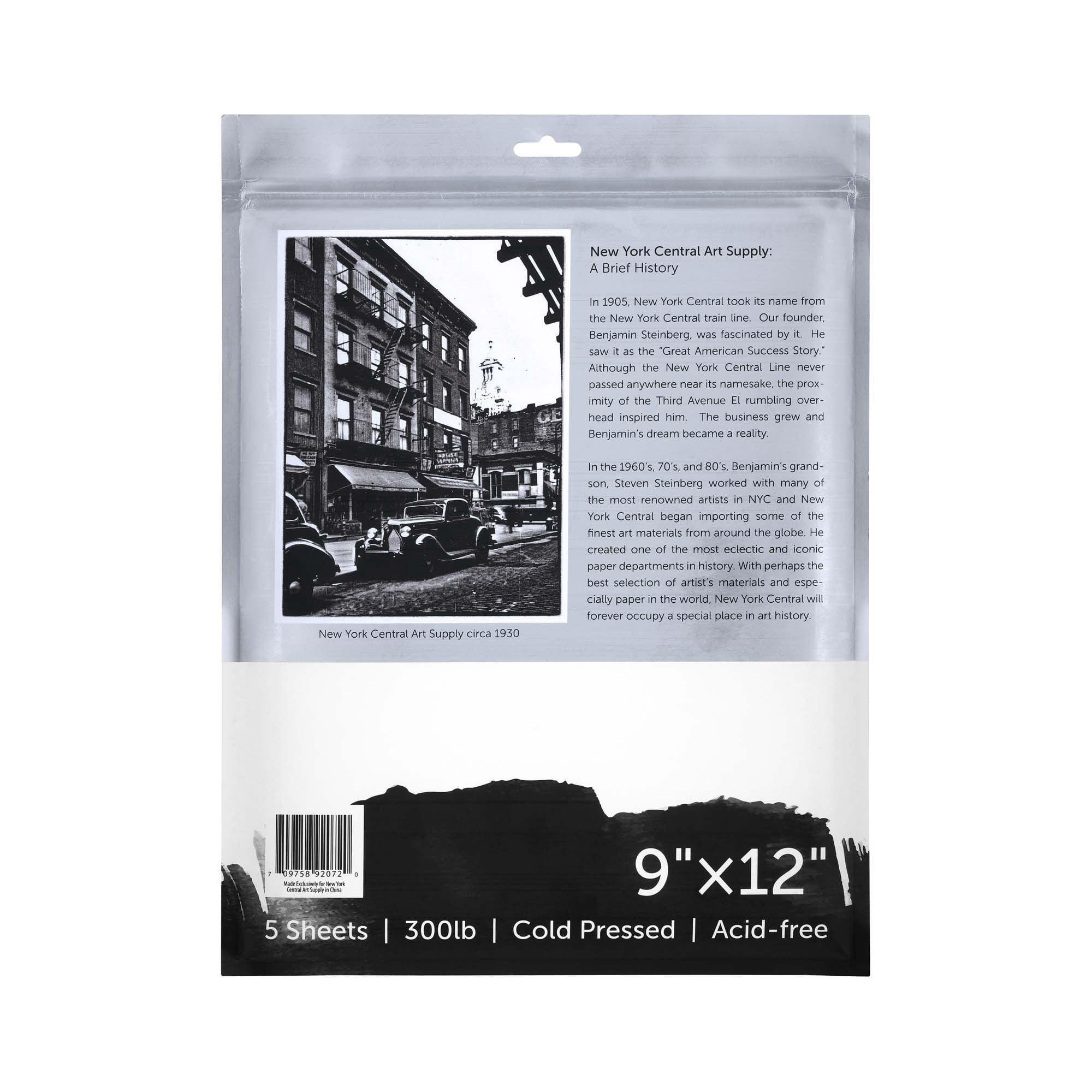 New York Central Watercolor Paper - 9x12" - 25 Sheets - 300 lb. Cold Press - 100% Cotton, Acid-Free, Archival Quality, Bright White Watercolor Paper Pad for Wet & Dry Media