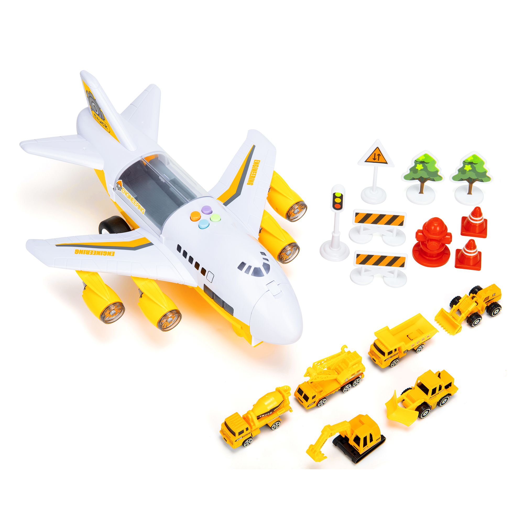 Airplane Toy with Car Toy Helicopter Set Toddler Cargo Transport Airplane Gift Age 3 4 5 6 8 Years Old 6 Mini Vehicles 1 Large Plane 1 Large Play Mat 11 Road Signs - image 1 of 8
