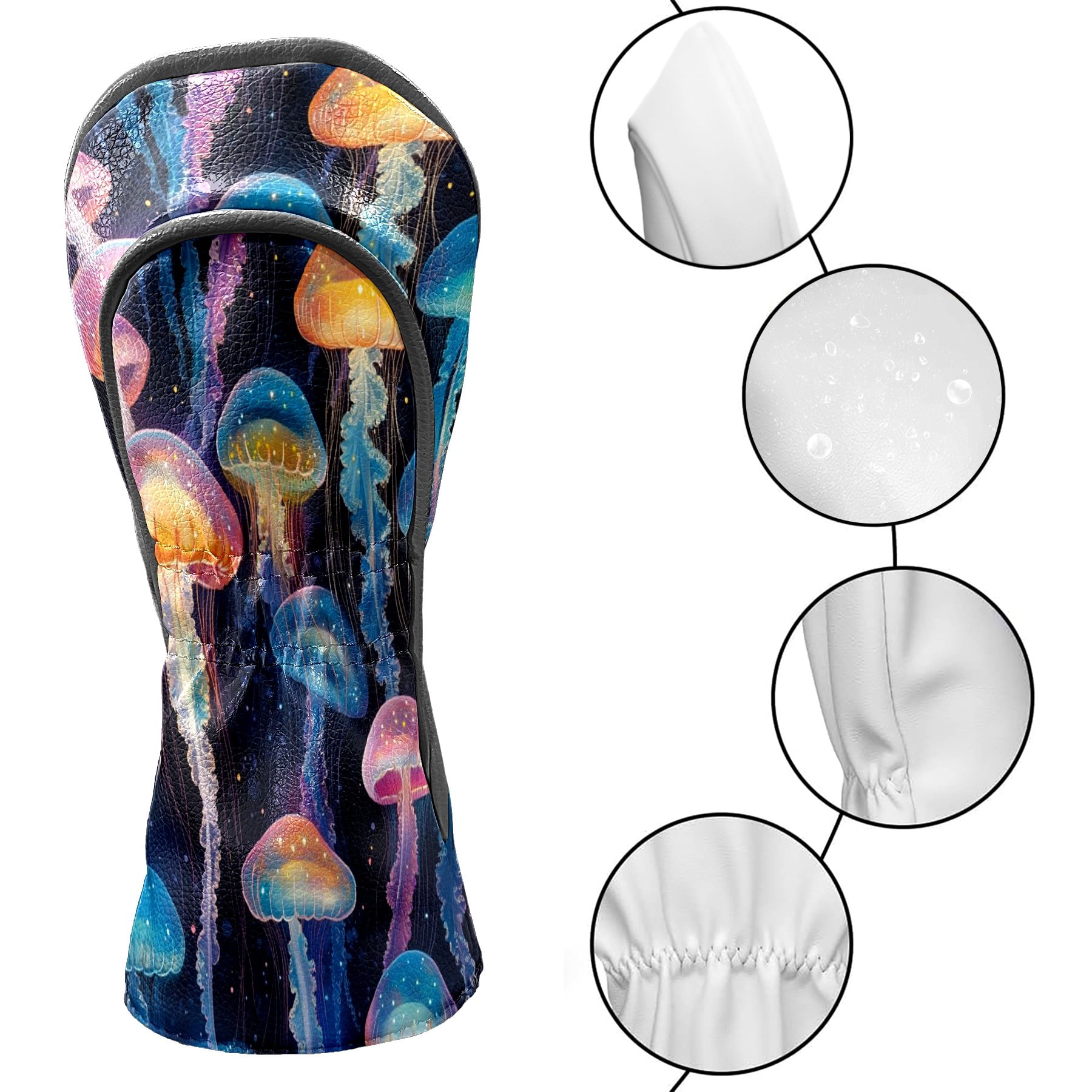 Golf Club Covers PU Leather Waterproof Head Covers for Fairway Woods Hybrids Sea Jellyfish Unisex Fits Most Brands