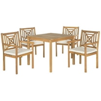 SAFAVIEH Del Mar Outdoor Contemporary 5 Piece Dining Set with Cushion, Natural/Beige