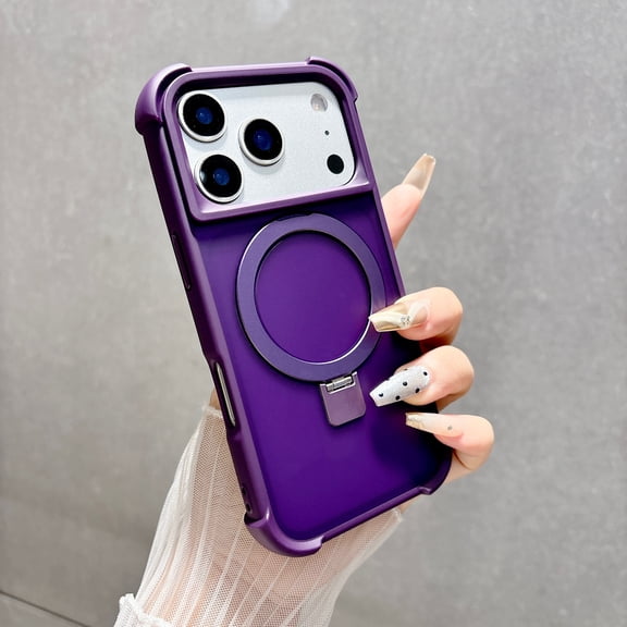 Magnetic Case For iPhone 17 Pro, Military Grade Shockproof Protective Cover with Rotatable Ring Stand, MagSafe Compatible Frosted Translucent Slim Case for Men Women,Purple