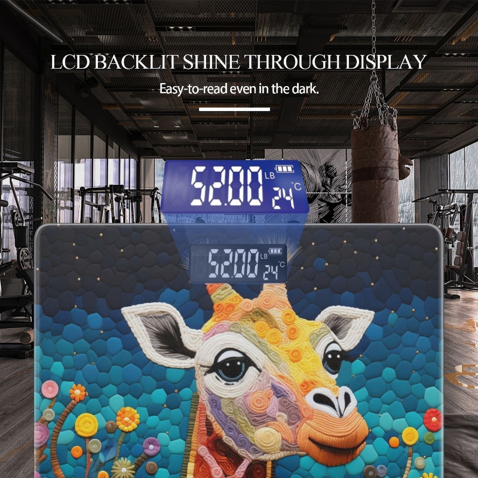 Bathroom Scale, Highly Accurate Digital Body Scale,Precisely Measures Weight up to 400 lbs-Happy Giraffe With Colorful Background