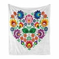thumbnail image 1 of Polish Folk Art Soft Flannel Fleece Throw Blanket, Folkloric Slav Motif Graphic Shape as Heart with Colorful Spring Flowers, Cozy Plush for Indoor and Outdoor Use, 70" x 90", Multicolor, by Ambesonne, 1 of 6