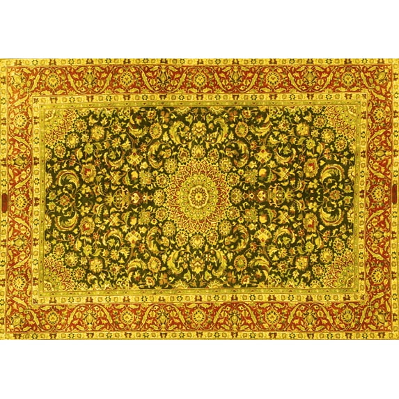 Ahgly Company Machine Washable Indoor Rectangle Medallion Yellow Traditional Area Rugs, 5' x 8'