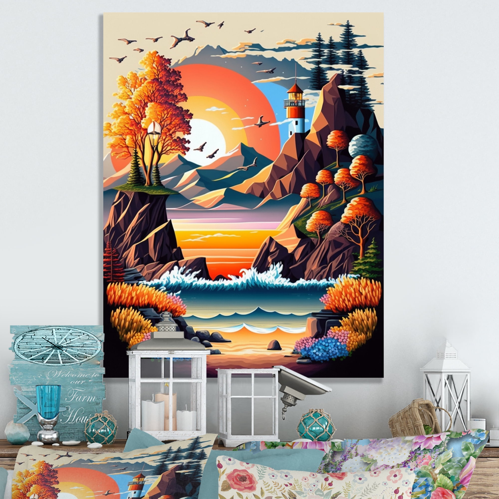Designart Sunset In Modern Vector Style I Canvas Wall Art