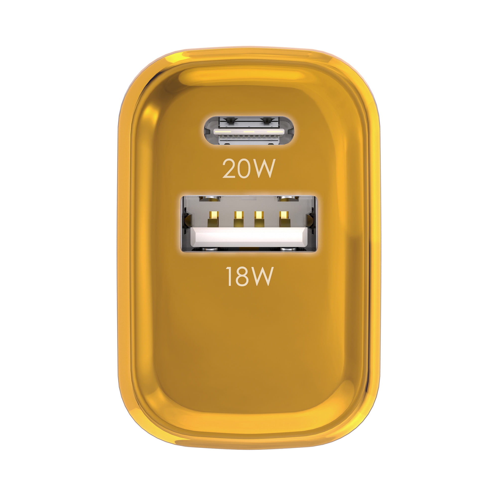 Powertek Luxe 20W USB-C + 18W USB-A Fast Charging Dual Port Block, Gold, Compatible with iPhone, Android, Tablets & USB Devices, Compact Travel Adapter